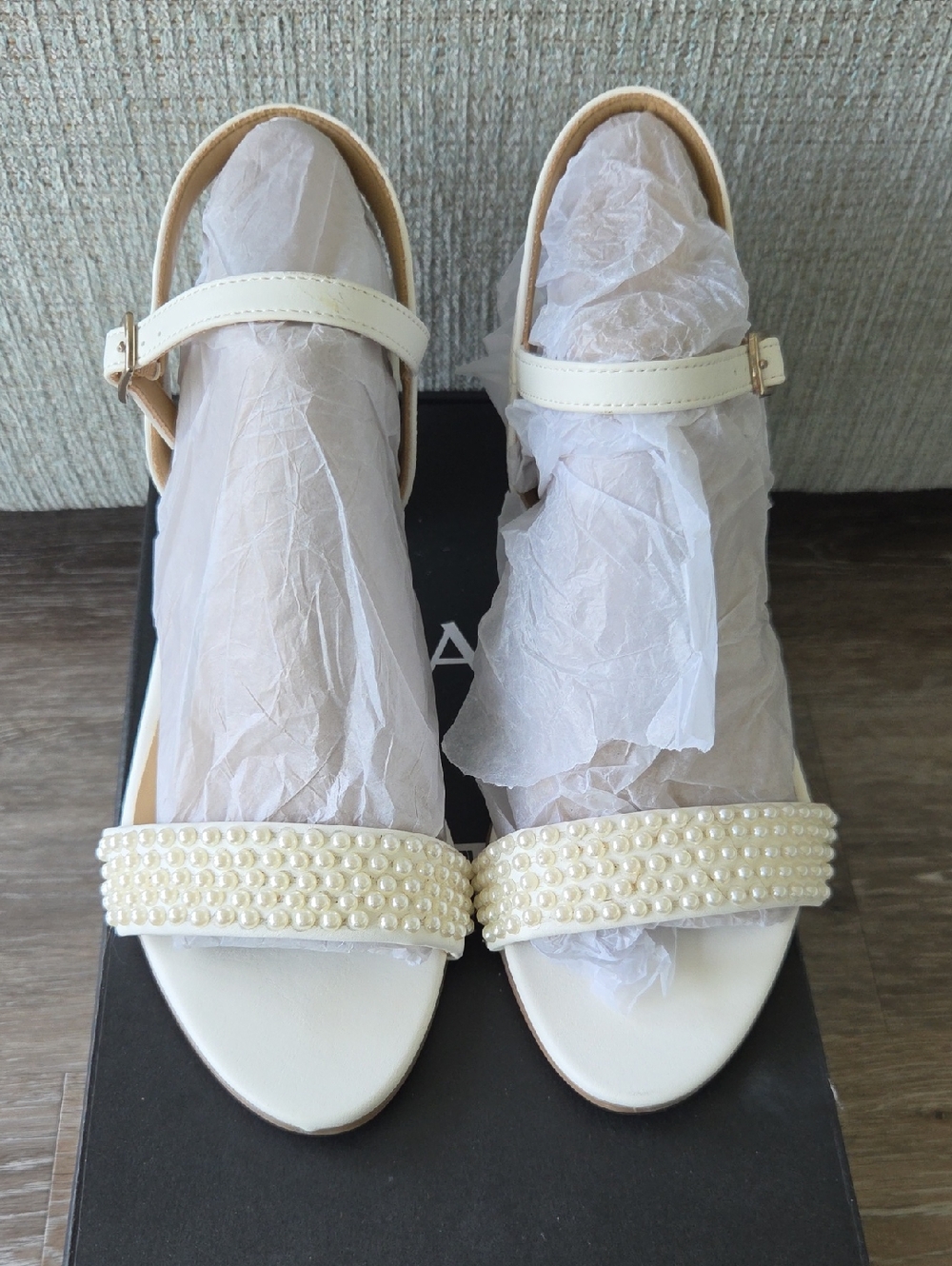 Naturalizer Cream Pearl-Embellished Ankle-Strap Heels